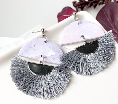 Purple and Grey Tassel Fan Earrings picture