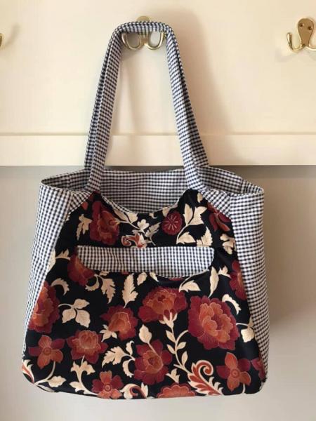 Navy Floral and Gingham Alice Shopper Bag