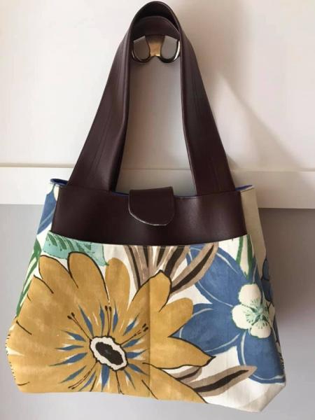 Brown Vinyl and Floral Ethel Bag