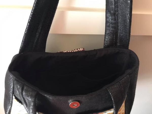 Black Leather and Floral Ethel Bag picture