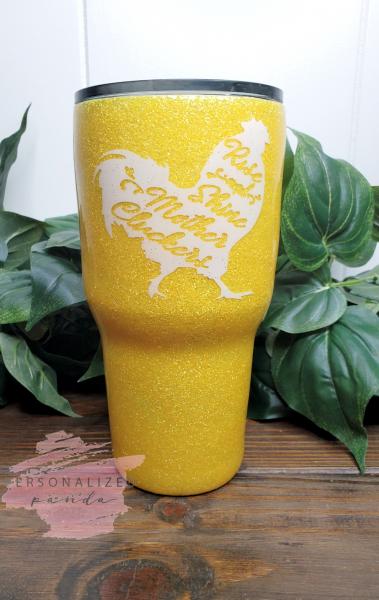 Rise And Shine Mother Cluckers Matte Yellow 30 oz Glitter Tumnbler picture