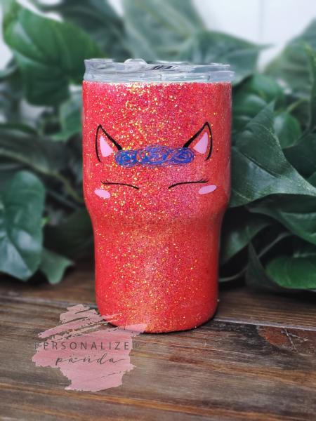 Orange 14 oz Glitter unicorn face tumbler picture