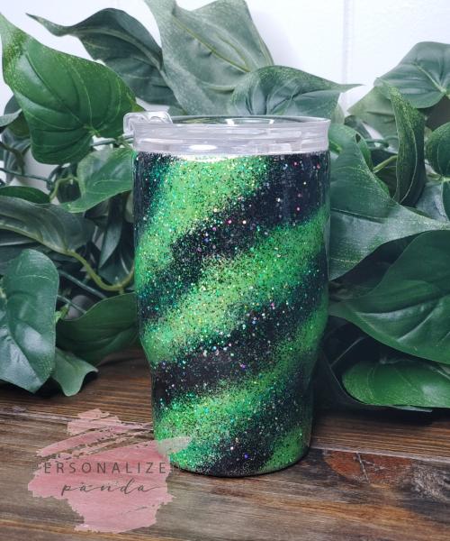 Green and Black Glow in the Dark Glitter Swirl 14 oz Tumbler