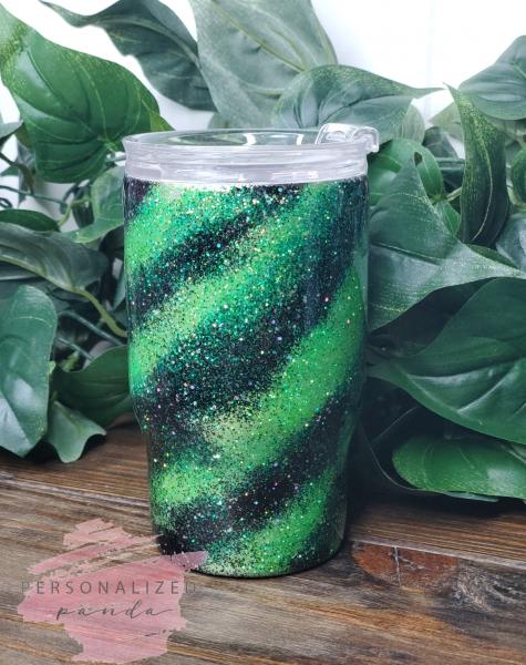 Green and Black Glow in the Dark Glitter Swirl 14 oz Tumbler picture