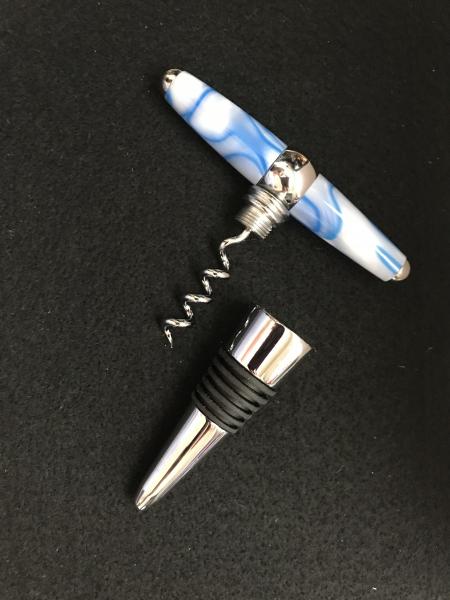 Blue & White Swirl Corkscrew and Wine Bottle Stopper picture