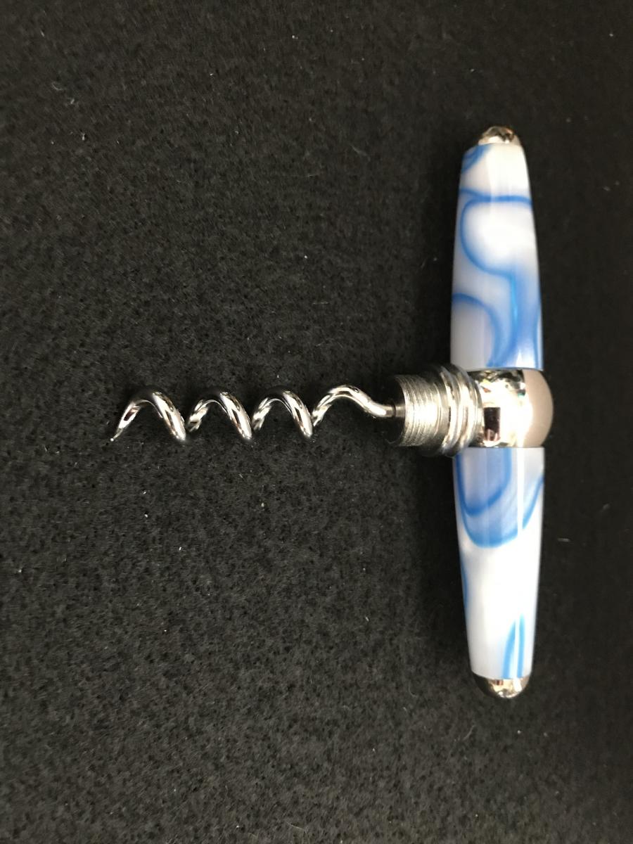Blue & White Swirl Corkscrew and Wine Bottle Stopper picture