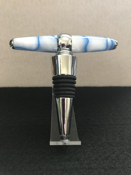 Blue & White Swirl Corkscrew and Wine Bottle Stopper picture