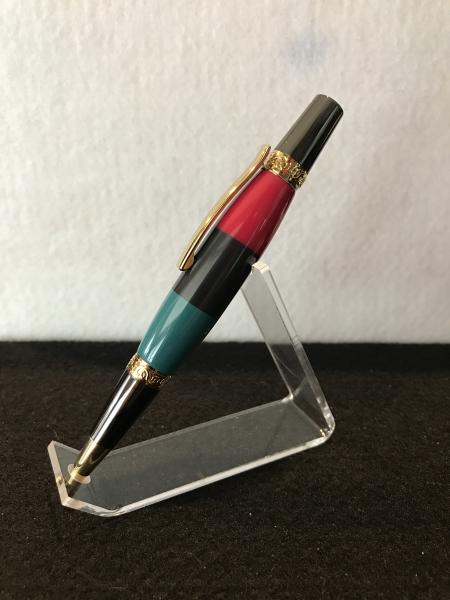 Black, Red & Green Rounded Acrylic Pen