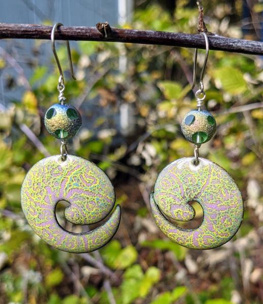 Enameled Earrings, Iridescent Beads picture