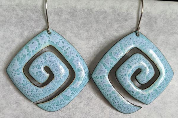 Enameled Earrings, Floating Aqua