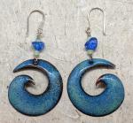 Enameled Swirl Earrings, Floating Blue