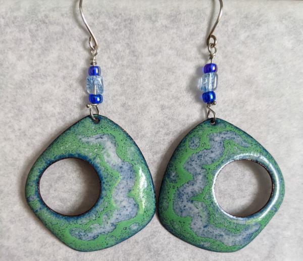 Enameled Earrings, Floating Green Freeform picture