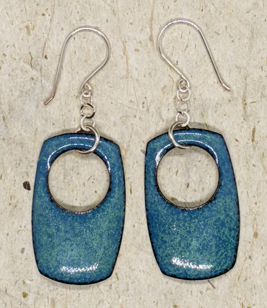 Enameled Earrings, Floating Blue Rectangle