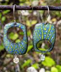 Enameled Earrings, Blue-Green Rectangle