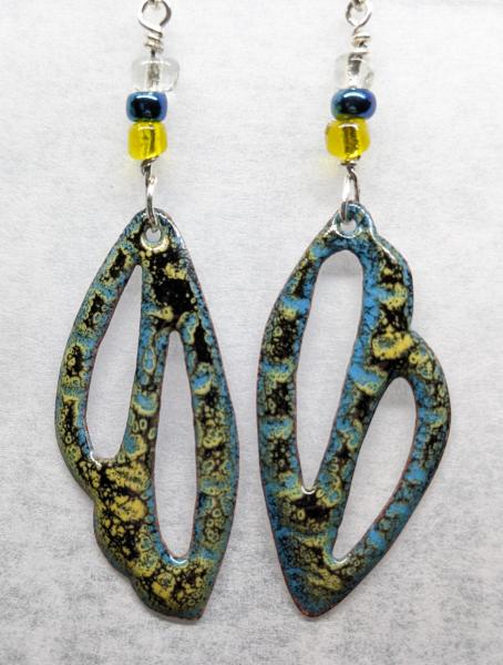 Enameled Earrings, Blue/black/yellow butterfly wings picture