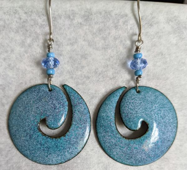 Enameled Earrings, Blue Swirl
