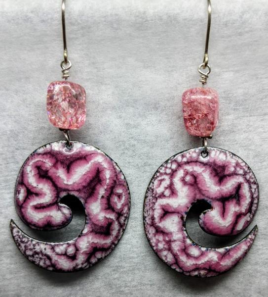 Enameled Earrings, Raspberry Swirl