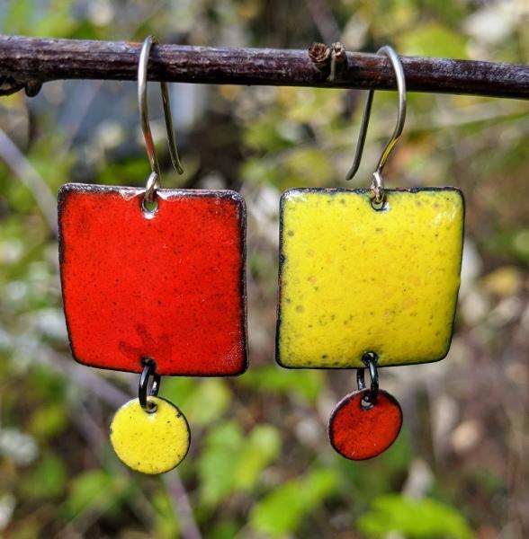 Enameled Earrings, Color Pop Squares picture