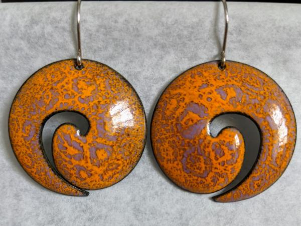 Enameled Swirl Earrings, Orange and Pink