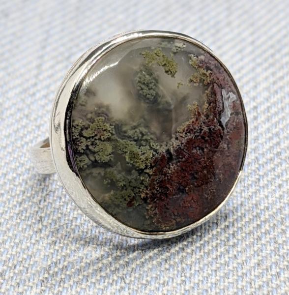 Mossy Agate and Sterling Ring, size 8