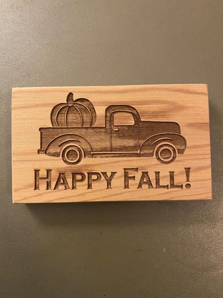 Small Wood Block Plaque - Fall Truck