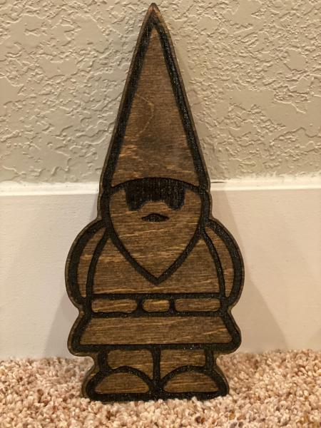 Wood Plaque - Gnome Figure (Brown Stain)