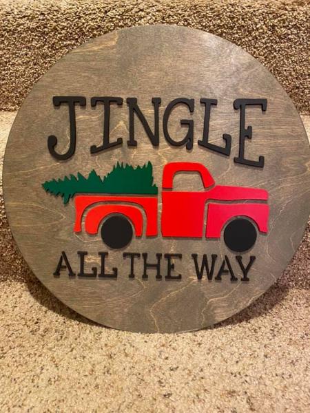Wood Circle Plaque - Jingle Truck