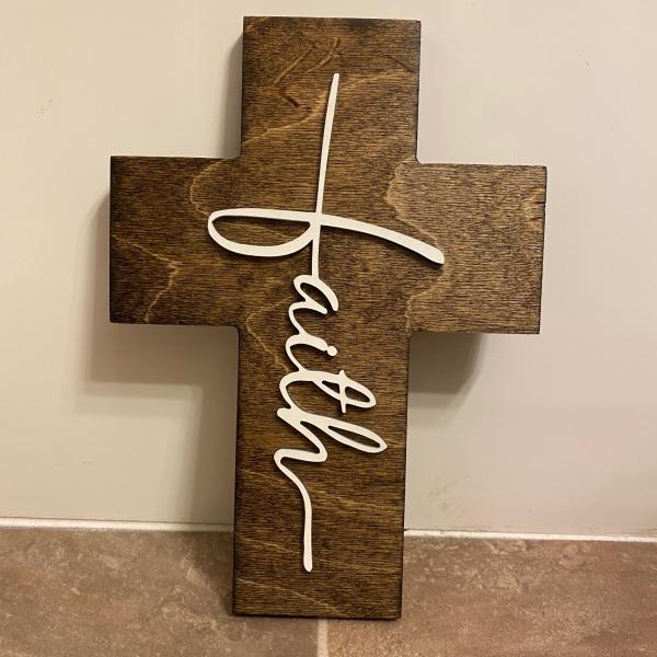 Wood Plaque - Faith Cross (dark brown stain)