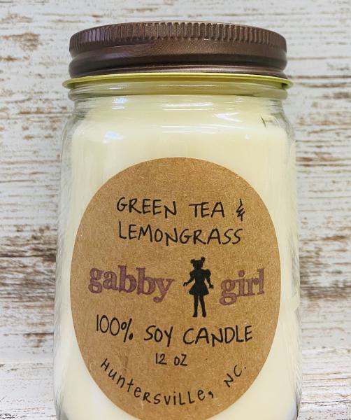 Green Tea & Lemon Grass Scented Soy Candle (12oz Jar) picture