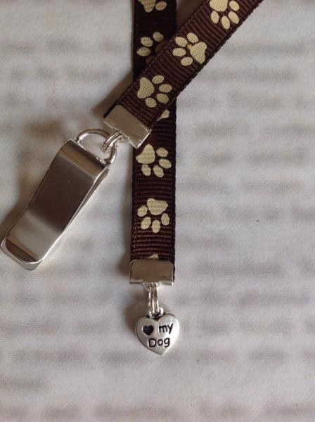 Dog Bookmark / Paw Print Bookmark / Dog Lover Bookmark  Clip to book cover then mark page with ribbon Never lose the bookmark