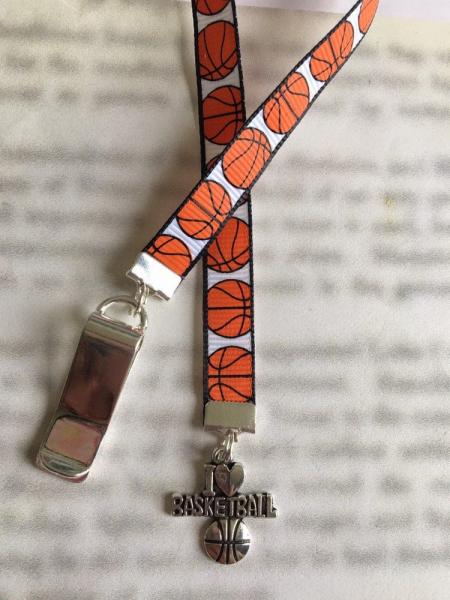 Basketball bookmark with clip - Attach clip to book cover then mark the page with the ribbon. Never lose your bookmark!