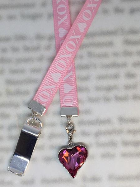 Heart Bookmark / Love Bookmark / Exquisite Swarovski Crystal Unique Gift - Attach clip to book cover then mark page with ribbon & charm picture