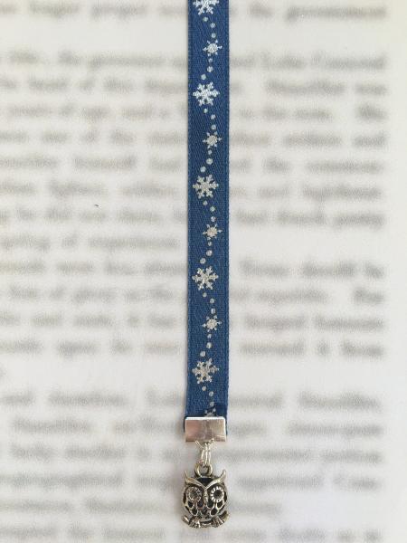 Cute Winter Owl Bookmark with Snowflake ribbon, Hedwig Bookmark - Clip to book cover then mark page with ribbon. Never lose your bookmark! picture
