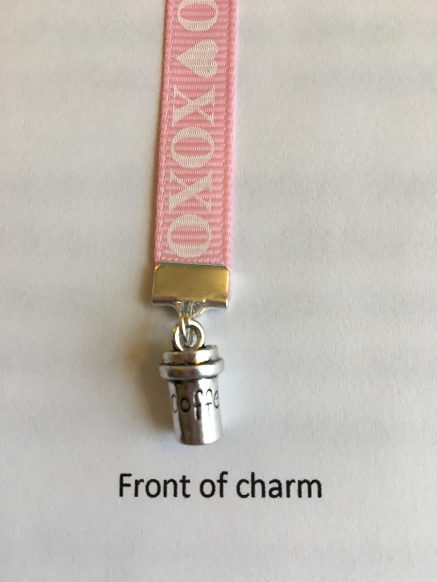 Coffee bookmark / Coffee Lover bookmark  - Attach clip to book cover then mark the page with the ribbon. Never lose your bookmark! picture