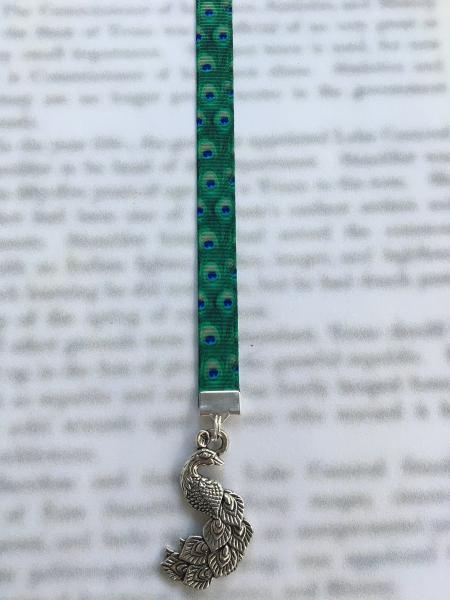 Peacock bookmark / Cute Bookmark / Book Lover gift - Clips to book cover then mark page with ribbon. Never lose your bookmark! picture