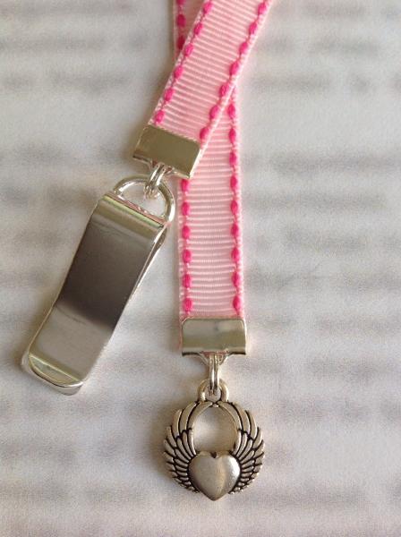 Angel Wings bookmark / Angel Bookmark / Guardian  - Clip to book cover then mark page with ribbon. Never lose your bookmark! picture