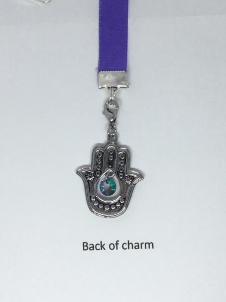 Hamsa Hand Bookmark / Exquisite Swarovski Crystal Unique Gift Mothers Day - Attach clip to book cover then mark page with ribbon & charm picture