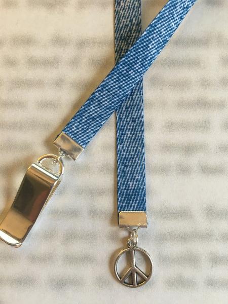 Peace Sign bookmark with clip - Attach clip to book cover then mark the page with the ribbon. Never lose your bookmark! picture