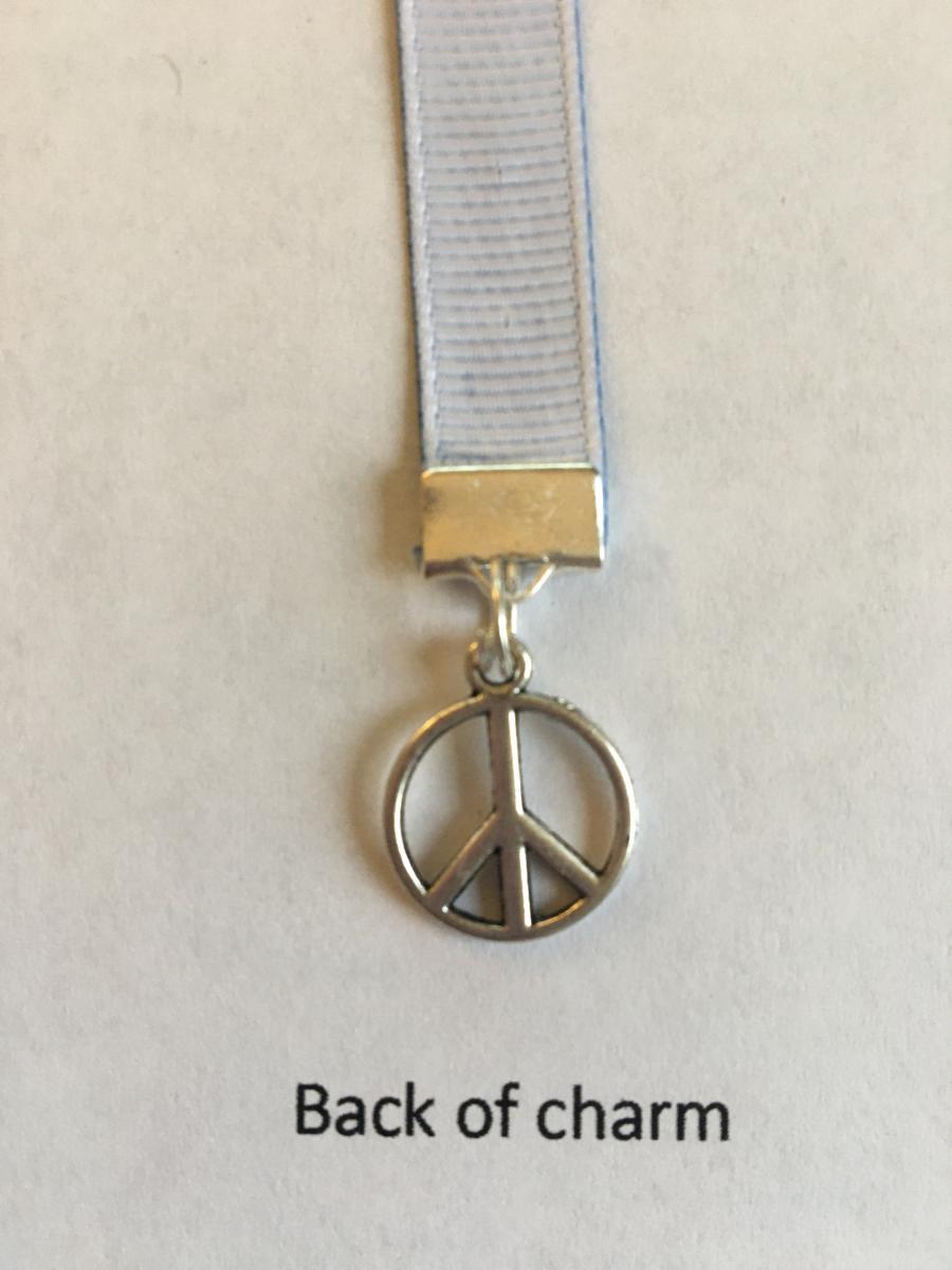 Peace Sign bookmark with clip - Attach clip to book cover then mark the page with the ribbon. Never lose your bookmark! picture