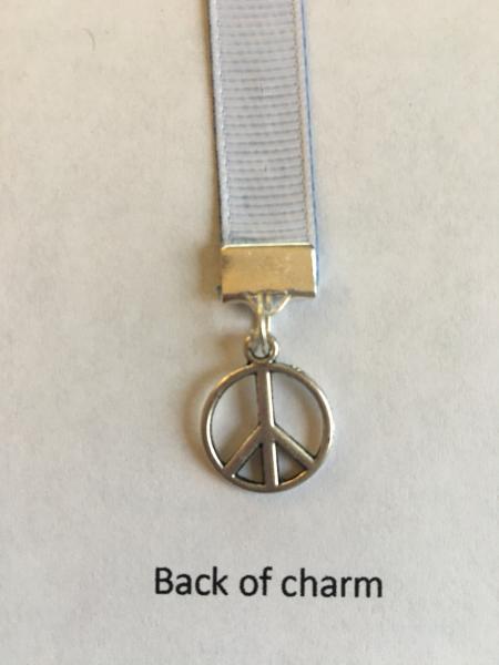 Peace Sign bookmark with clip - Attach clip to book cover then mark the page with the ribbon. Never lose your bookmark! picture