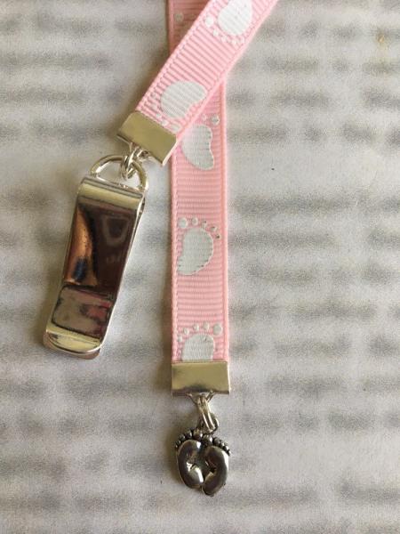 Baby Feet  / Baby Girl Bookmark / Baby Boy Bookmark / Gender Reveal  - Clip to book cover then mark page with ribbon picture