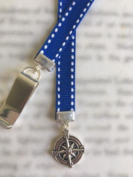 Nautical bookmark / Anchor Bookmark / Boating Compass Rose  - Clips to cover, mark page with ribbon. Never lose the bookmark picture