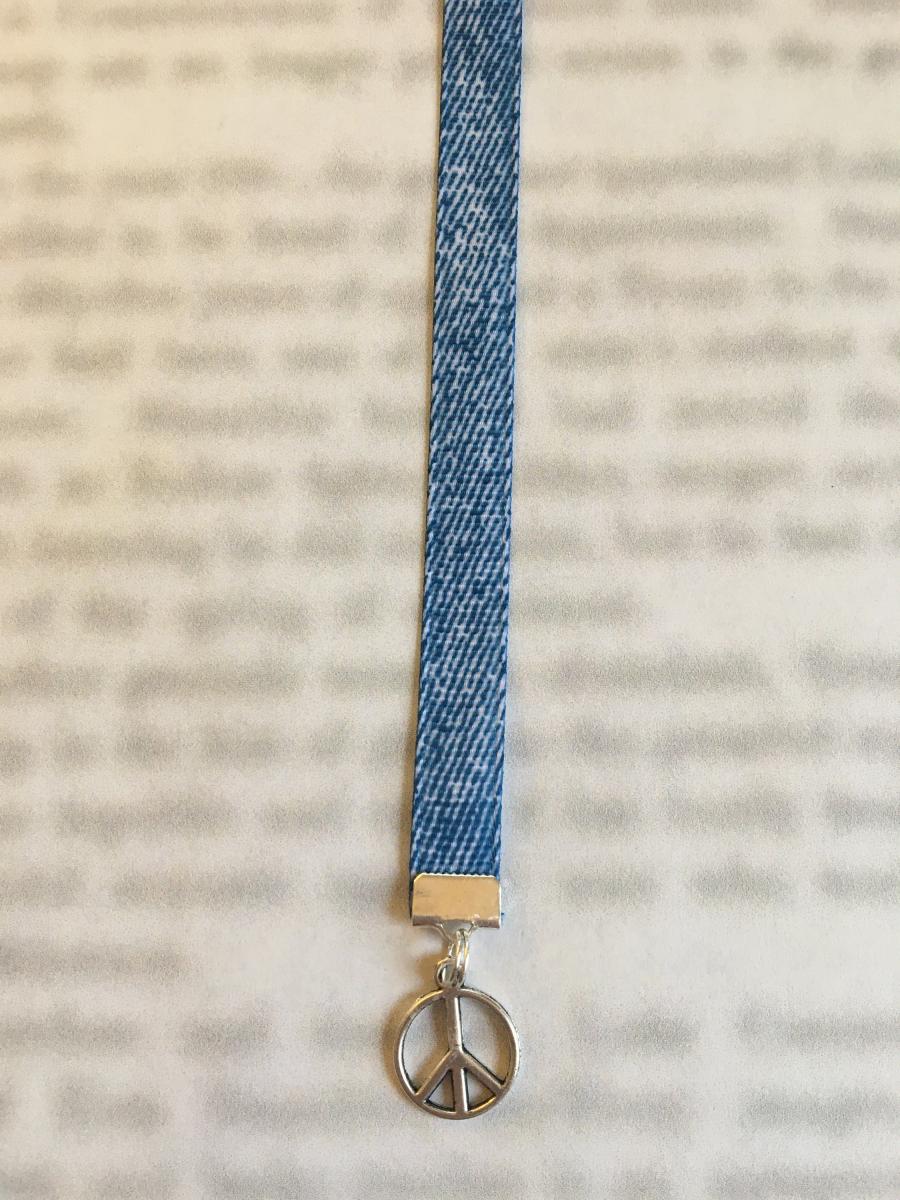 Peace Sign bookmark with clip - Attach clip to book cover then mark the page with the ribbon. Never lose your bookmark! picture