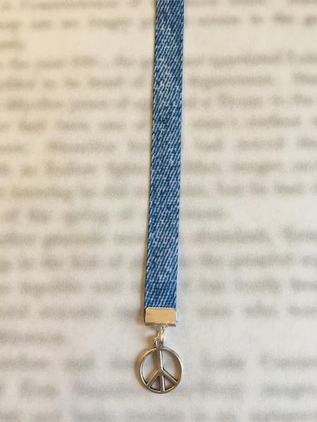 Peace Sign bookmark with clip - Attach clip to book cover then mark the page with the ribbon. Never lose your bookmark! picture