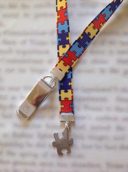 Autism Awareness Bookmark / Puzzle Bookmark / Aspergers bookmark  Attach clip to book cover, mark page with ribbon. Never lose your bookmark