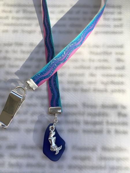 Mermaid bookmark, Sea Glass bookmark, Little Mermaid, Beach Bookmark - Special Clip attaches to book cover, then mark page with ribbon picture