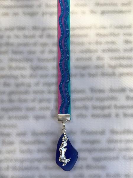 Mermaid bookmark, Sea Glass bookmark, Little Mermaid, Beach Bookmark - Special Clip attaches to book cover, then mark page with ribbon picture