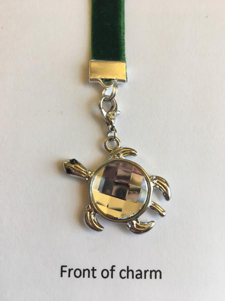 Exquisite Swarovski Turtle bookmark with faceted crystal, Sea Turtle bookmark- Attach clip to book cover then mark page with ribbon & charm picture