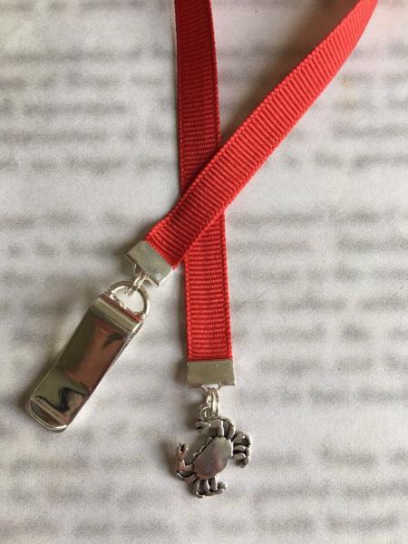 Crab bookmark / Crabbing Bookmark / Cute Bookmark - Attach clip to book cover then mark the page with the ribbon. Never lose your bookmark!