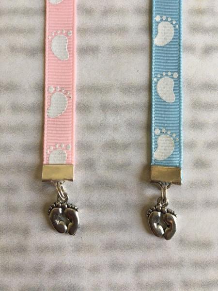 Baby Feet  / Baby Girl Bookmark / Baby Boy Bookmark / Gender Reveal  - Clip to book cover then mark page with ribbon picture